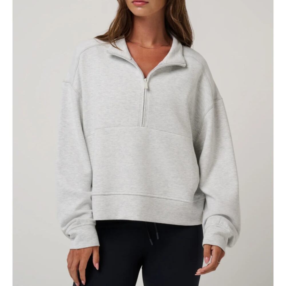 Travis Mathew Skyloft Soft Half Zip 2.0 Heathered Light Grey Large Women's